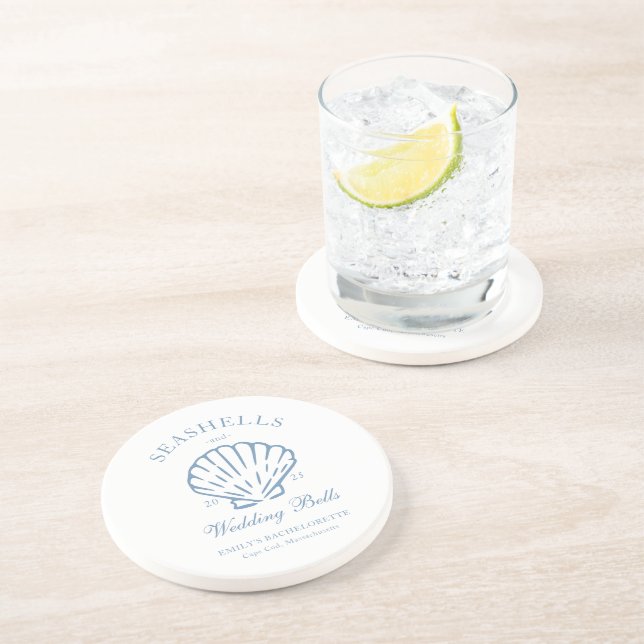 Seashells and Wedding Bells Bachelorette Sandstone Coaster (Side)
