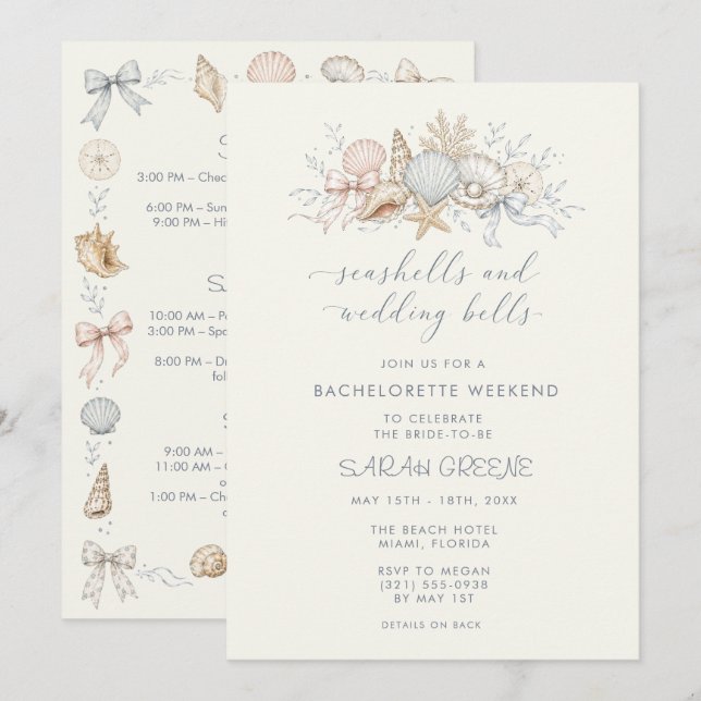 Seashells and Wedding Bells Bachelorette Weekend  Invitation (Front/Back)