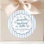 Seashells and Wedding Bells Coastal Bridal Shower Classic Round Sticker<br><div class="desc">These are Seashells and Wedding Bells Coastal Whimsical Bridal Shower Party Favor Stickers!</div>