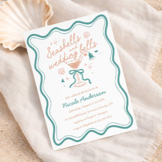 Seashells And Wedding Bells Coastal Bridal Shower Invitation