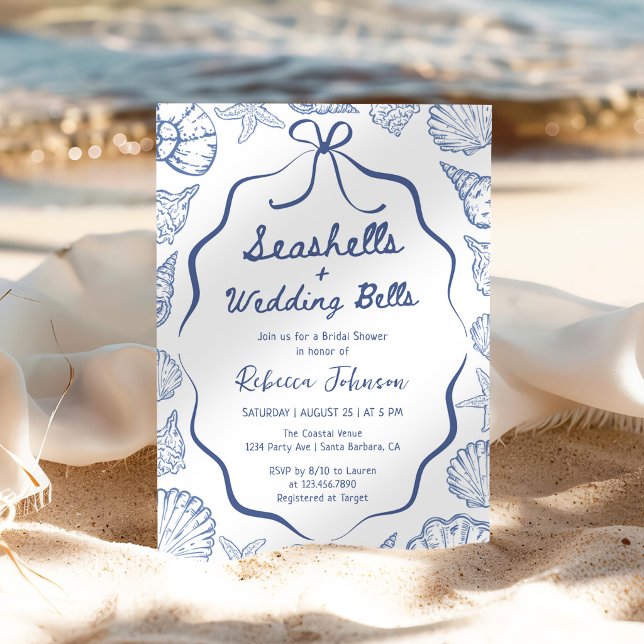 Seashells and Wedding Bells Coastal Bridal Shower Invitation (Creator Uploaded)