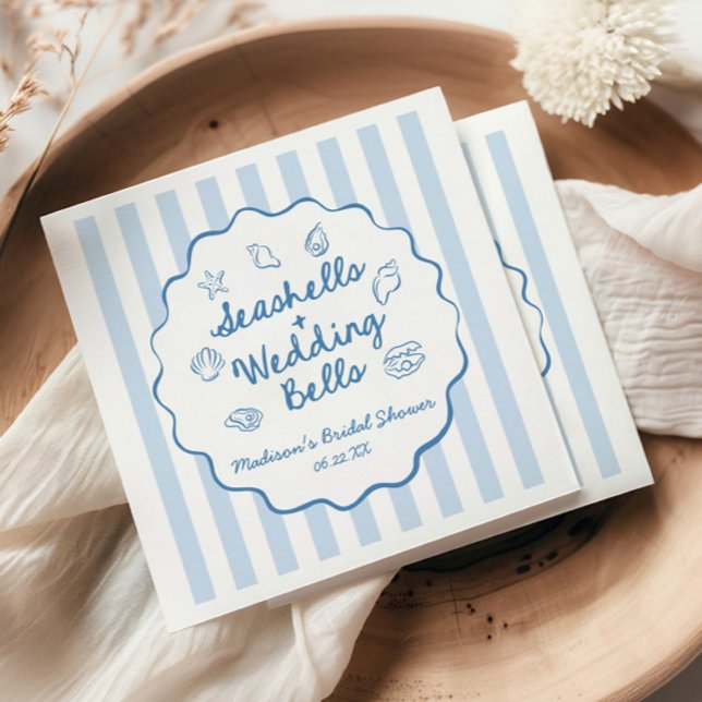 Seashells and Wedding Bells Coastal Bridal Shower Napkin (Creator Uploaded)