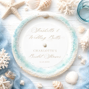 Seashells and Wedding Bells Coastal Bridal Shower Paper Plate