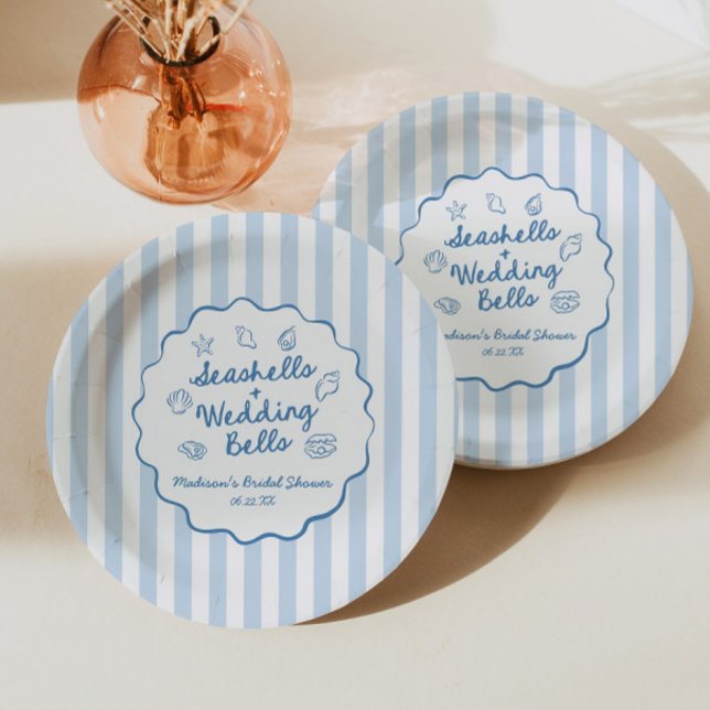Seashells and Wedding Bells Coastal Bridal Shower Paper Plate (Creator Uploaded)