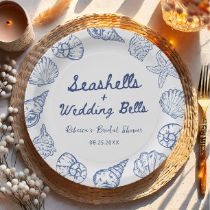 Seashells and Wedding Bells Coastal Bridal Shower Paper Plate