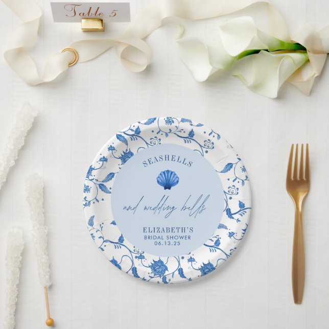 Seashells and Wedding Bells Coastal BRIDAL SHOWER Paper Plate (Wedding)