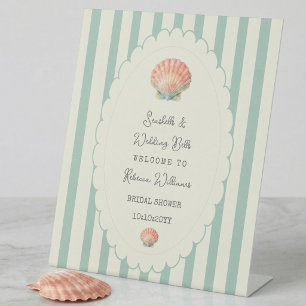 Seashells and Wedding Bells Coastal Bridal Shower  Pedestal Sign