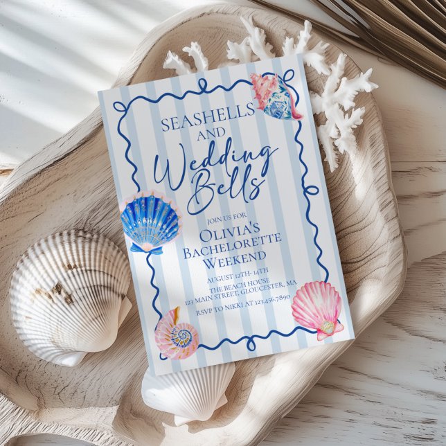 Seashells and Wedding Bells Preppy Bachelorette Invitation (Creator Uploaded)