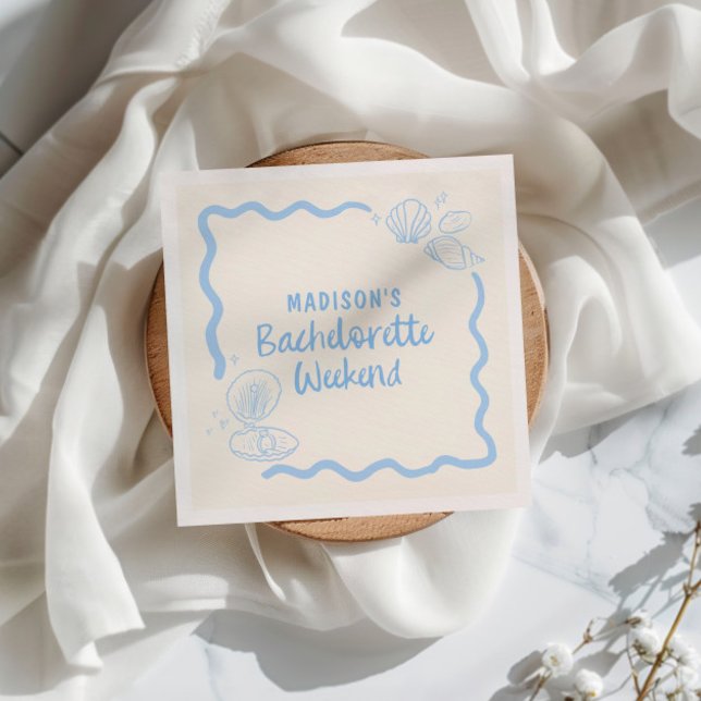 Seashells and Wedding Bells Soft Blue Hand Drawn Napkin (Creator Uploaded)