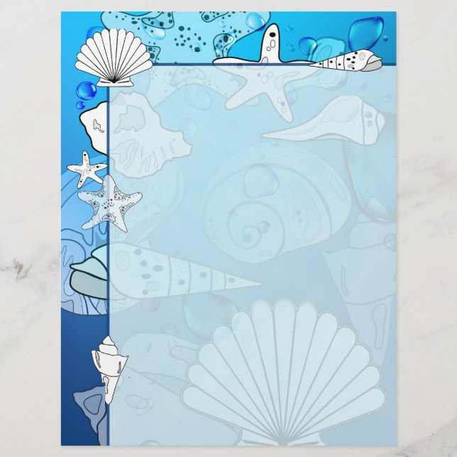 Seashells Aqua Ocean Letterhead Stationery (Front)