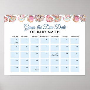 Seashells Baby Shower Due Date Poster