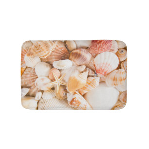 Seashells background: marine theme. bath mat