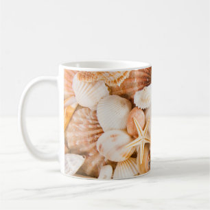 Seashells background: marine theme. coffee mug
