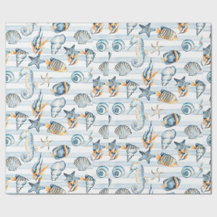 Seashells Beach Ocean Sea Water Pattern Art Wrapping Paper
