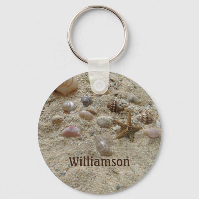 Seashells Beach Sand Personalised Coastal Key Ring (Front)