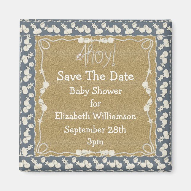Seashells & Beach Save The Date Baby Shower Magnet (Front)