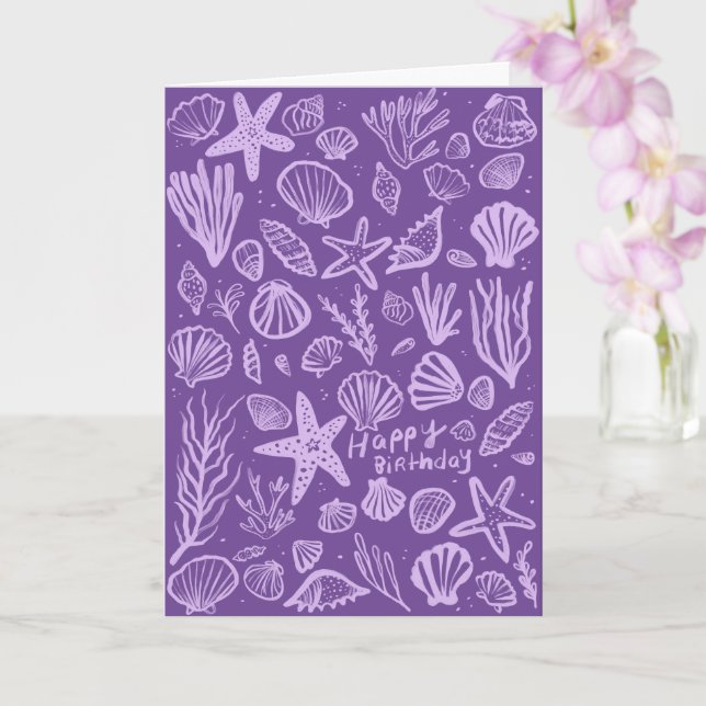 Seashells Beach Shells Ocean Happy Birthday  Card (Orchid)