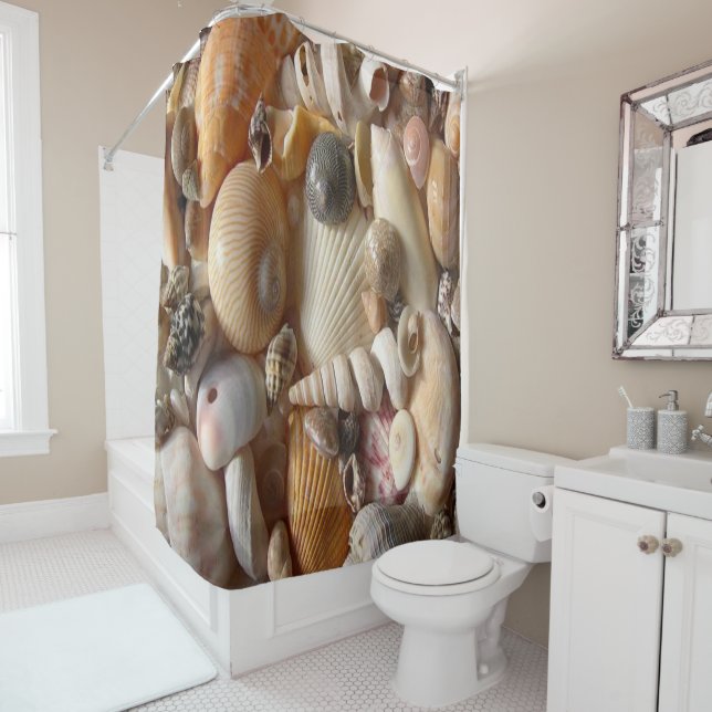 Seashells beach shower curtain (In Situ)