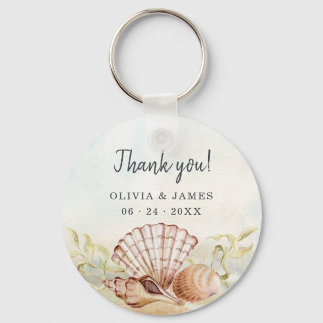 Seashells Beach Tropical Thank You Wedding Favour  Key Ring (Front)