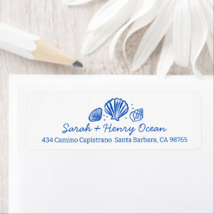 Seashells Beach Wedding Blue White CUSTOM Address