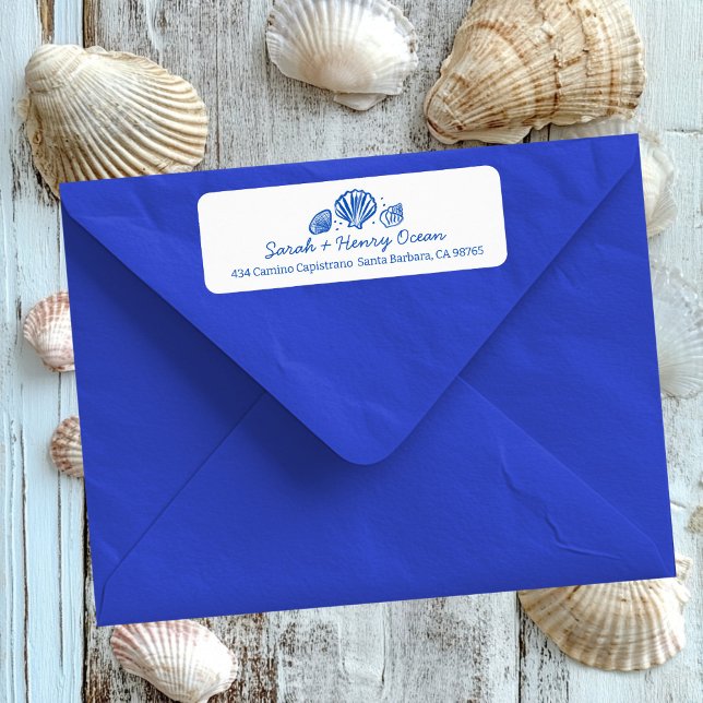 Seashells Beach Wedding Blue White CUSTOM Address (Seashells Beach Wedding Blue White CUSTOM Return Address Label
)
