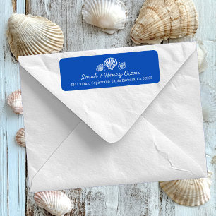 Seashells Beach Wedding Blue White CUSTOM Address