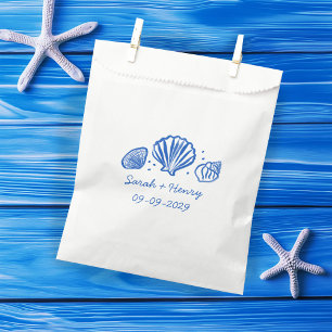 Seashells Beach Wedding Blue White CUSTOM  Favour Bags