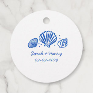 Seashells Beach Wedding Blue White CUSTOM Favour Tags