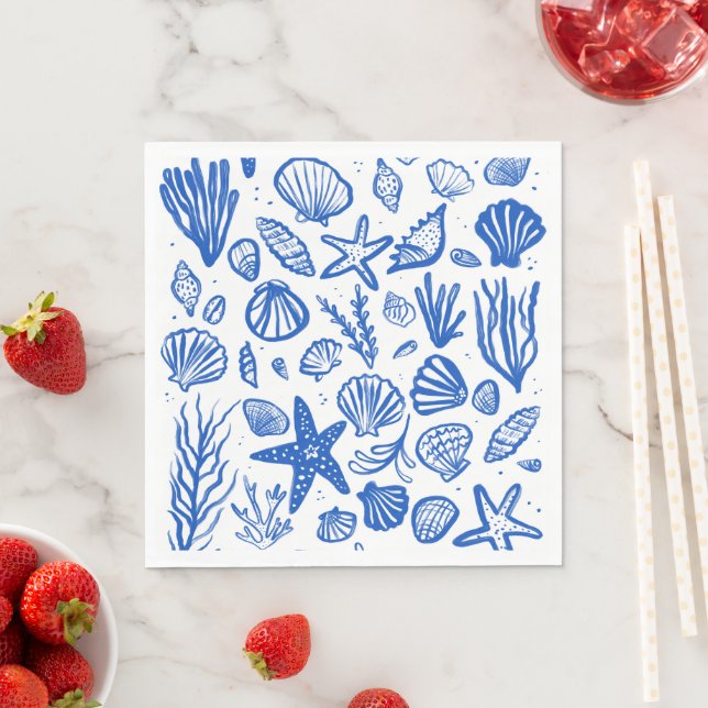 Seashells Beach Wedding Blue White Cute Seaside  Napkin (Insitu)