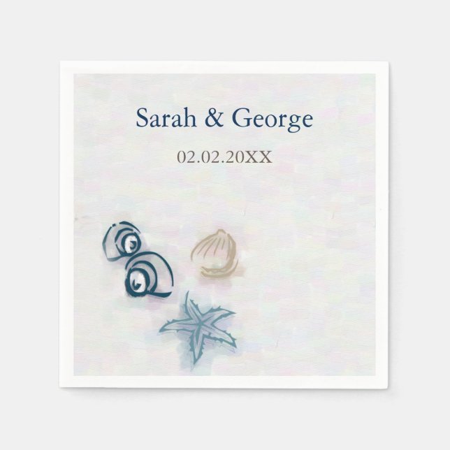 Seashells beach wedding personalised napkin (Front)