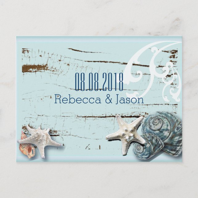 SeaShells Beach Wedding save the date Announcement Postcard (Front)