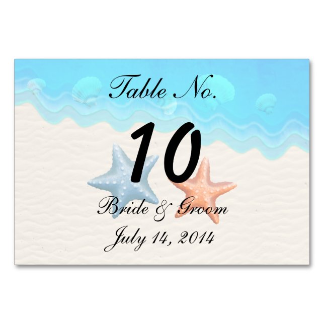 Seashells Beach Wedding Table Card (Front)