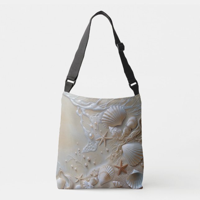 Seashells Beach White Pearls Starfish  Crossbody Bag (Front)