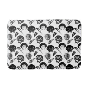 Seashells - black and white on a white background bath mat