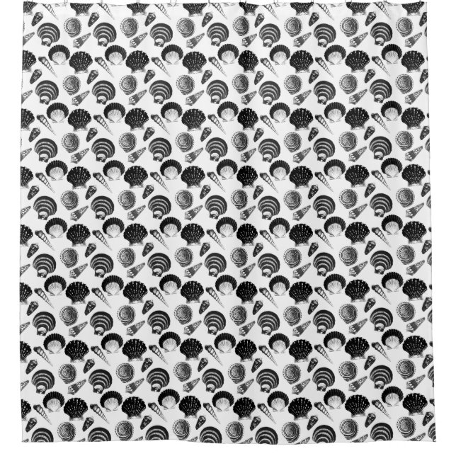 Seashells - black and white on a white background shower curtain (Front)