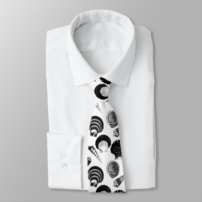 Seashells - black and white on a white background tie (Tied)
