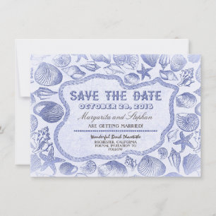 seashells blue beach wedding save the date