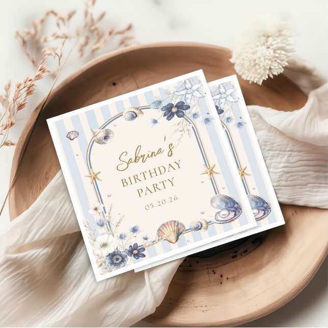 Seashells Blue Coastal Birthday Napkins (Creator Uploaded)