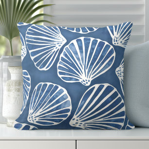 Seashells Blue White Cushion