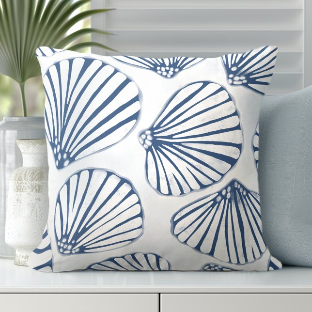 Seashells Blue White Cushion (Discover Gorgeous Coastal Throw Pillows by Totally Coast.)
