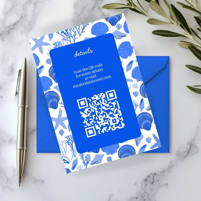 Seashells Bridal Shower Chic Blue Beach CUSTOM QR Enclosure Card (Seashells Bridal Shower Chic Blue Beach CUSTOM QR Enclosure Card
)