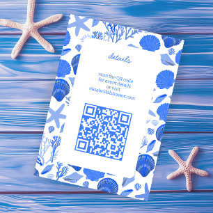 Seashells Bridal Shower Chic Blue Beach CUSTOM QR Enclosure Card