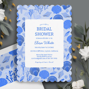 Seashells Bridal Shower Elegant Blue Beach CUSTOM Invitation