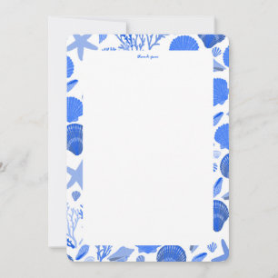 Seashells Bridal Shower Elegant Blue Beach CUSTOM Thank You Card