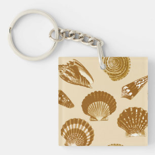 Seashells - Brown on a beige background Key Ring