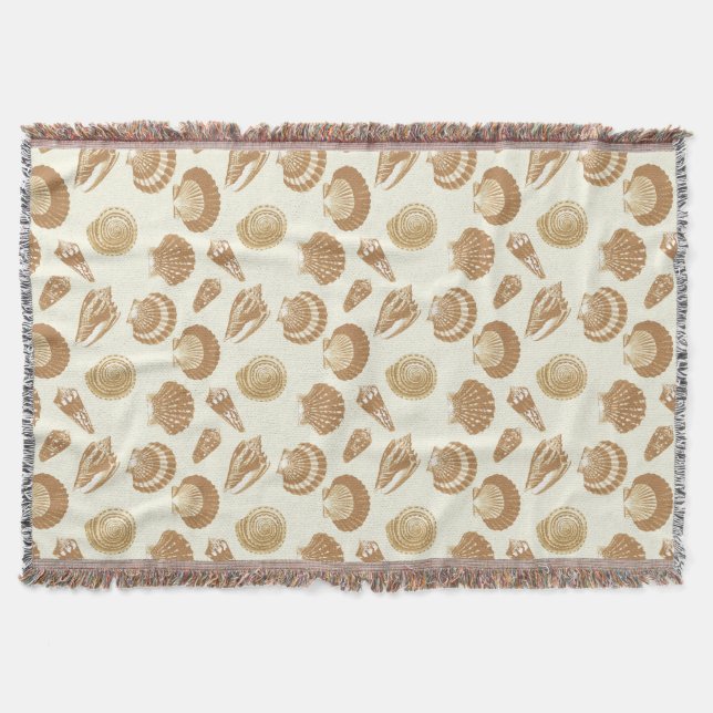 Seashells - Brown on a beige background Throw Blanket (Front)