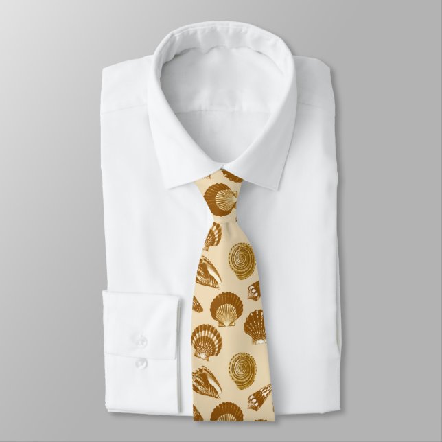 Seashells - Brown on a beige background Tie (Tied)