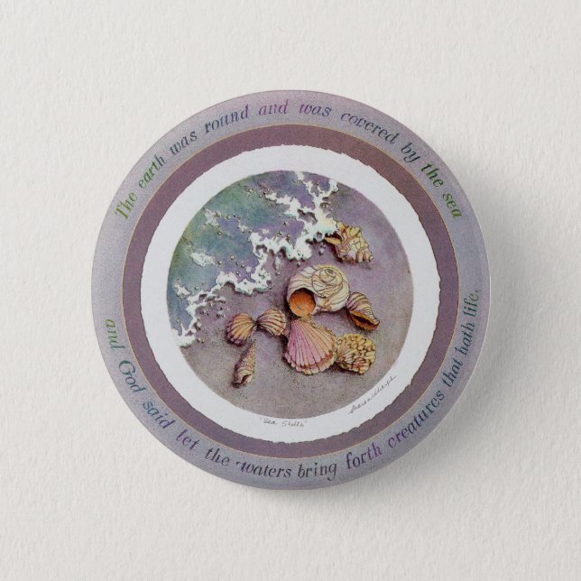 SEASHELLS by the SEASHORE by SHARON SHARPE 6 Cm Round Badge (Front)