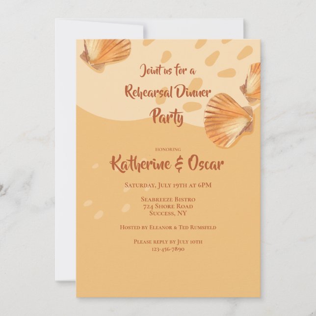 Seashells by the Shore Rehearsal Dinner Party Invitation (Front)