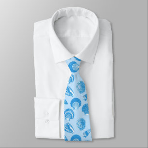 Seashells - Cerulean blue and white Tie